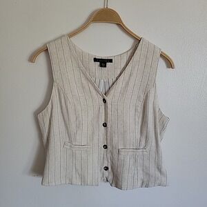 Tullea Button Front Vest XL Striped Rayon Linen Academia Classic Elevated Preppy